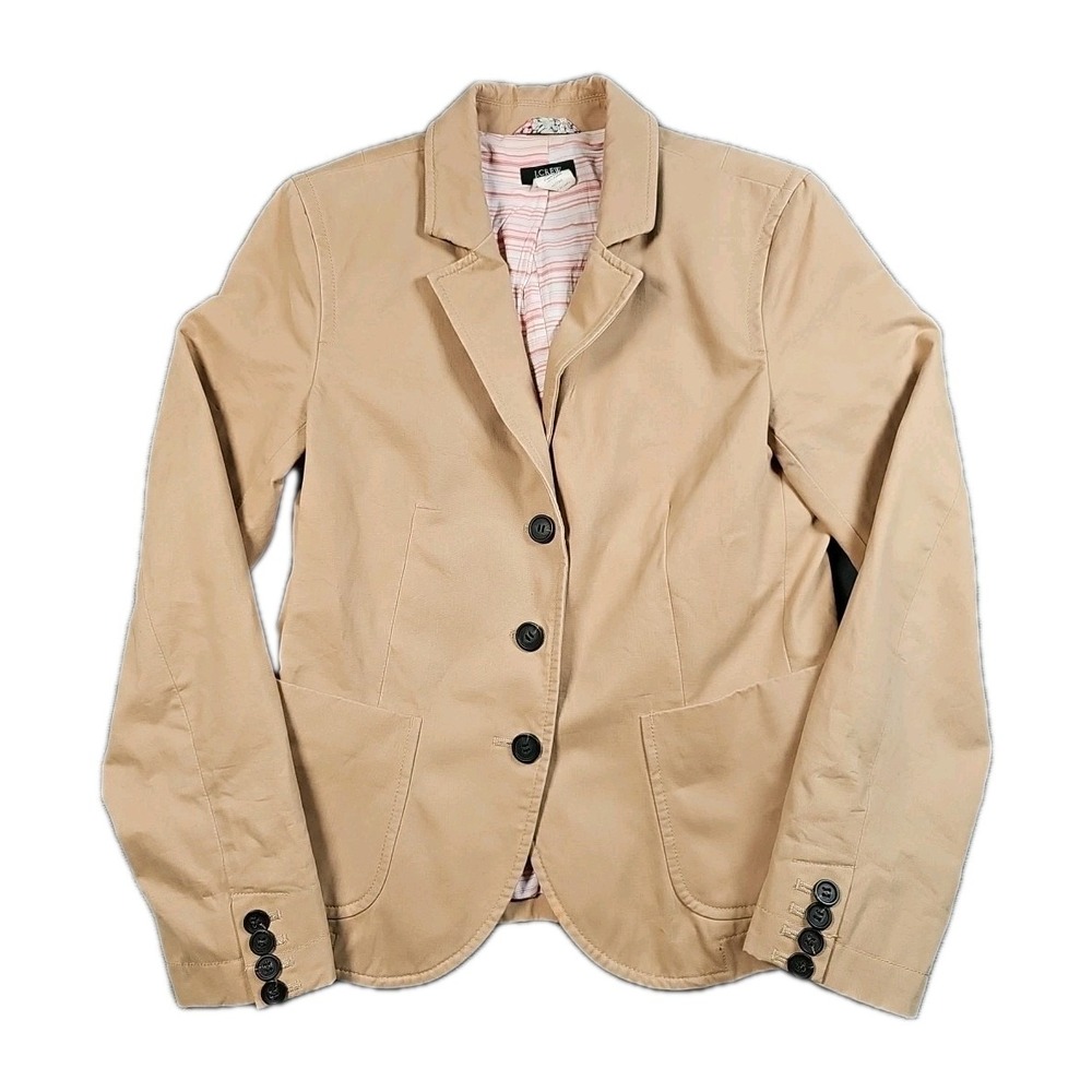 J.Crew Schoolboy Blazer 💯‎ Cotton Tan Lined 3-Button Women Small 68040 Vintage